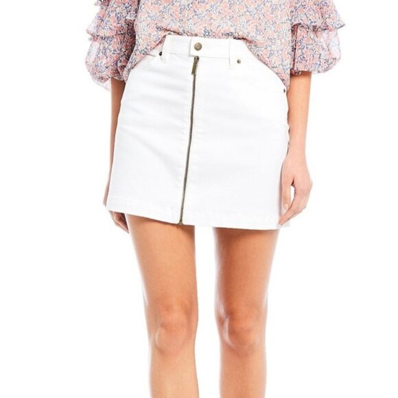 1. State Denim Zip Front White Mini Skirt Size 6 - Picture 1 of 16